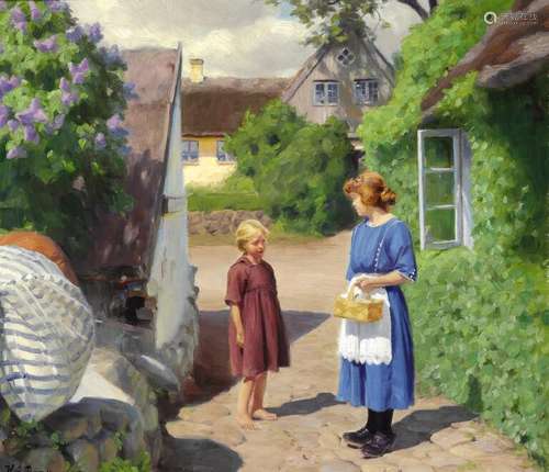 H. A. Brendekilde: Summer day in Jyllinge. Signed and