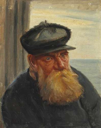 Michael Ancher: An old fisherman in a doorway with the