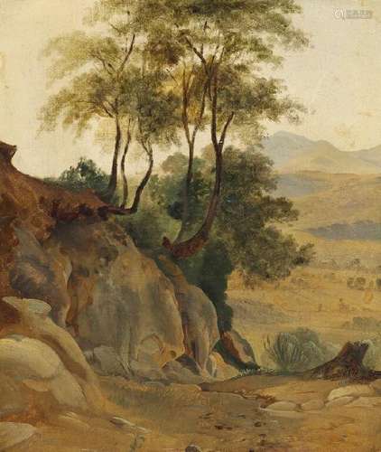 Fritz Petzholdt: Italian landscape with rocks and tall