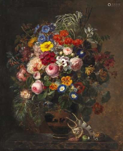 I. L. Jensen: Still life with a bouquet of flowers in a