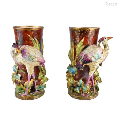 Pair of Carlton Ware Porcelain Bird Figural Vases