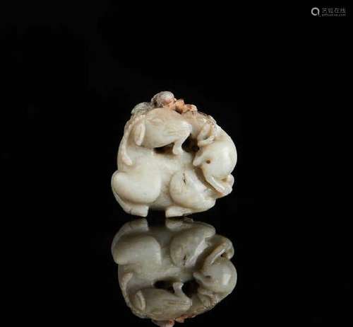 CHINESE JADE CARVED RAM GROUP