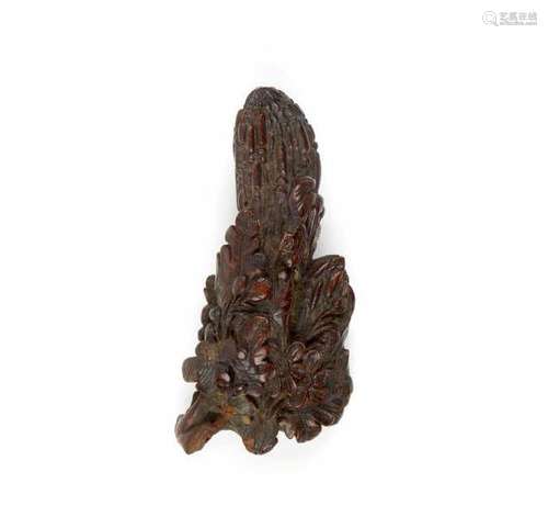 CHINESE AGARWOOD CARVED MELON FORM TOGGLE