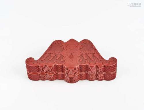 CHINESE CARVED CINNABAR LACQUER BAT FORM BOX