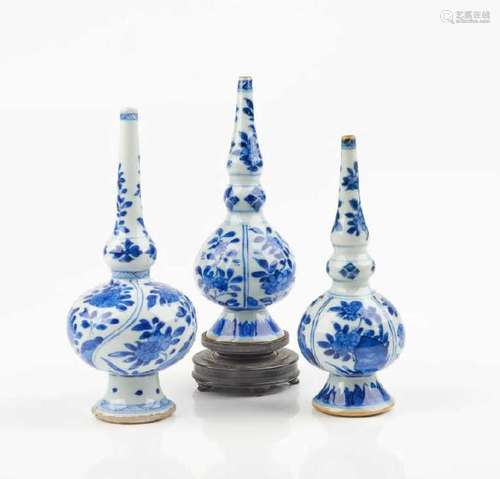 THREE BLUE & WHITE PORCELAIN ROSE WATER SPRINKLERS