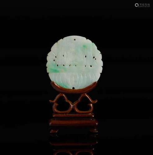 CHINESE JADEITE CARVED CIRCULAR PLAQUE