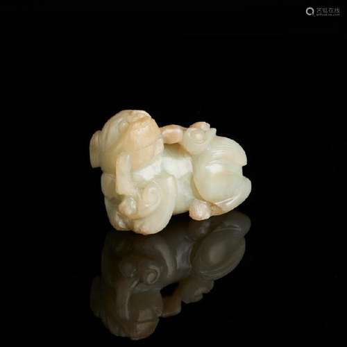 CHINESE CELADON JADE CARVED MYTHICAL BEAST