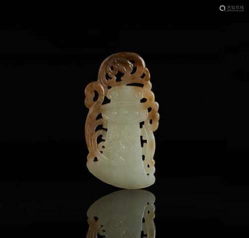 JADE CARVED ARCHAISTIC BLADE AND DRAGON PENDANT