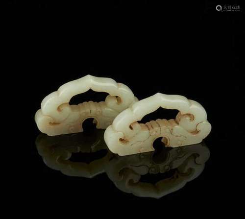 PAIR OF CHINESE JADE CARVED RUYI CLOUD HOOKS