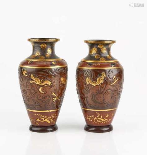 PAIR OF JAPANESE PARCEL GILT BRONZE VASES