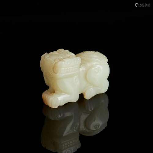 CHINESE CELADON JADE CARVED LION BEAST