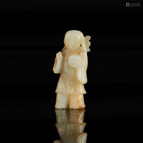 CHINESE JADE CARVED FIGURE WITH LOTUS