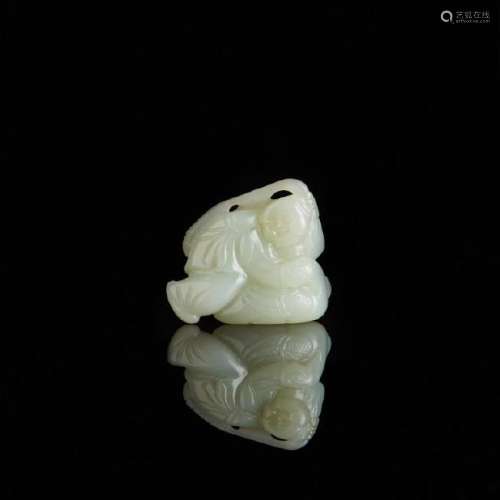 CHINESE JADE CRAVED BOY AND DUCK