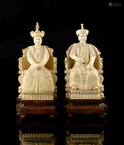 PAIR OF CHINESE CARVED EMPEROR AND EMPRESS FIGURES