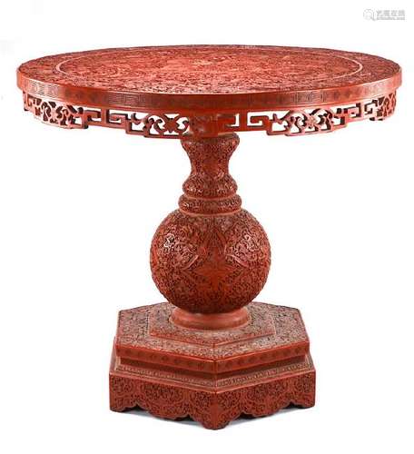 CHINESE CINNABAR LACQUER CARVED CIRCULAR TABLE