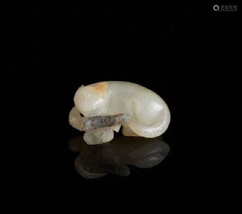 CHINESE JADE CARVED CAT AND BUTTERFLY