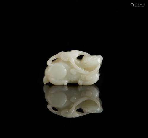 CHINESE CELADON JADE CARVED MYTHICAL ANIMAL