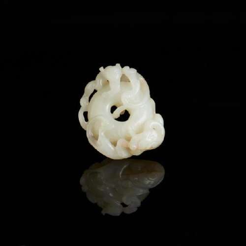 CHINESE JADE CARVED MYTHICAL CREATURE ON BI DISC