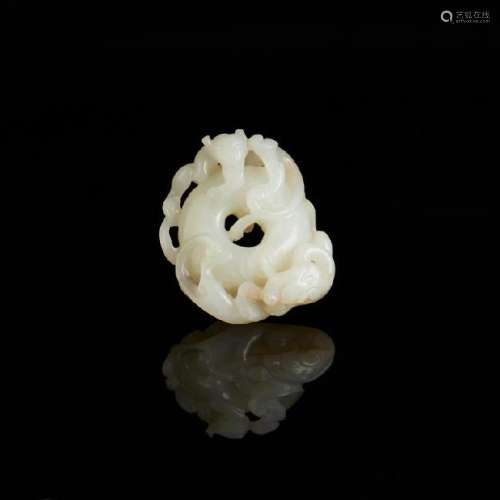 CHINESE JADE CARVED MYTHICAL CREATURE ON BI DISC