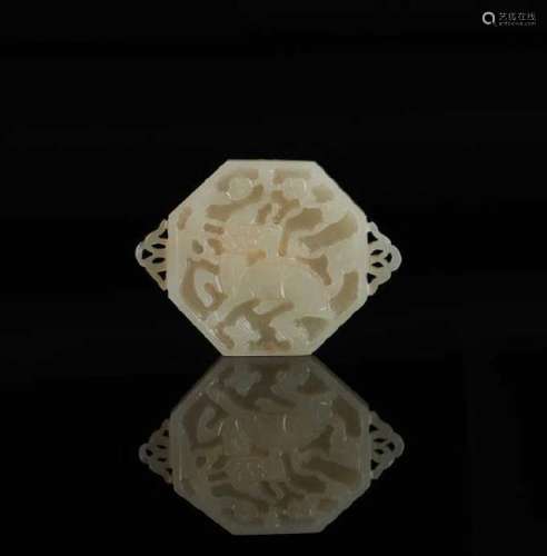 CHINESE CRAVED JADE OCTAGONAL PLAQUE