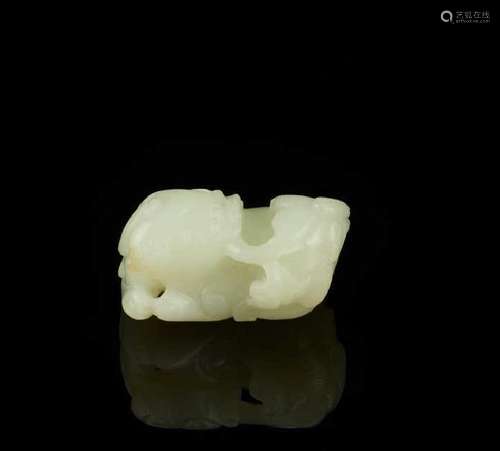 CHINESE WHITE JADE CARVED MYTHICAL BEAST