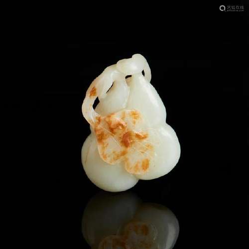 CHINESE CELADON JADE CARVED DOUBLE GOURD GROUP