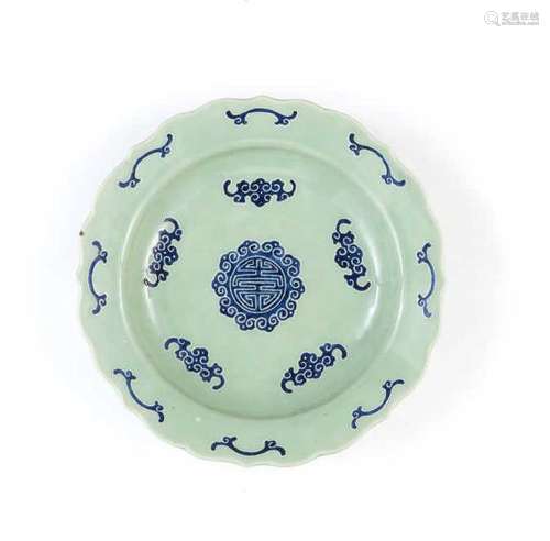 CELADON GROUND BLUE & WHITE PORCELAIN DISH