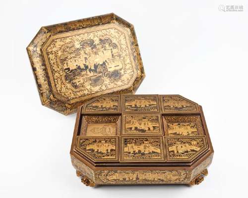 CHINESE EXPORT GOLD AND BLACK LACQUER BOX