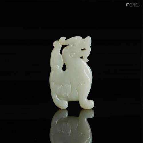 CHINESE CELADON JADE CARVED MYTHICAL BEAST