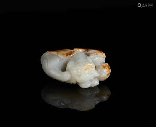 CHINESE CELADON JADE CARVED BEAST