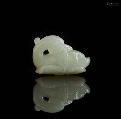 CHINESE CELADON JADE CARVED DUCK