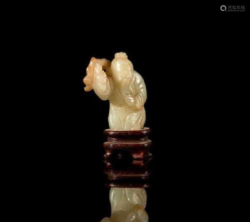 CHINESE JADE CARVED IMMORTAL FIGURE WITH BAT