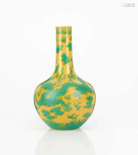 YELLOW GROUND GREEN ENAMELLED PORCELAIN VASE