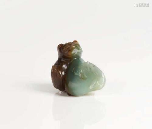 TWO COLOR JADE CARVED ELEPHANT AND BEAST GROUP