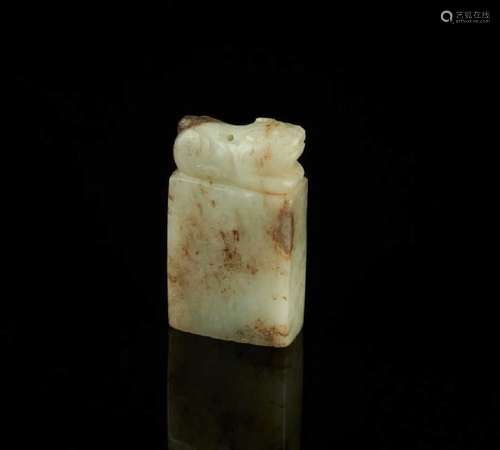 CHINESE JADE CARVED SEAL WITH BEAST TOP