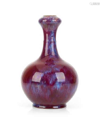 CHINESE FLAMBE GLAZED PORCELAIN GARLIC MOUTH VASE