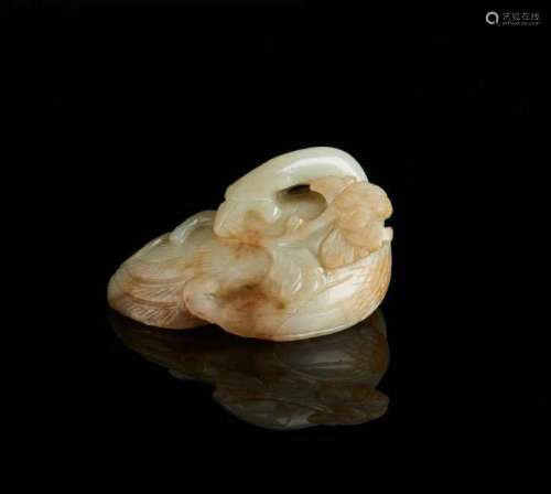 CHINESE JADE CARVED DUCK AND LOTUS GROUP