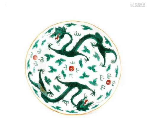 CHINESE GREEN ENAMELLED DRAGON PLATE