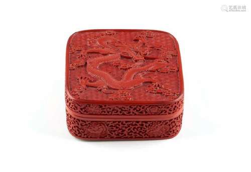 CHINESE CINNABAR LACQUERED DRAGON BOX