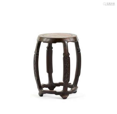 CHINESE HONGMU & BURLWOOD DRUM FORM STAND