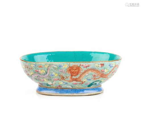 CHINESE FAMILLE ROSE PORCELAIN DRAGON BOWL