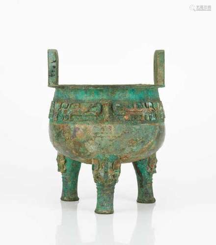 CHINESE ARCHAISTIC BRONZE TRIPOD DING CENSER