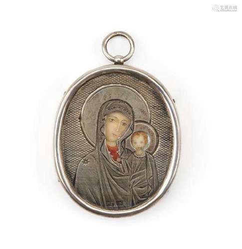 19TH C RUSSIAN ICON WITH SILVER OKLAD COVER