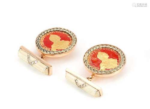 PAIR OF RUSSIAN GOLD & ENAMEL CUFFLINKS