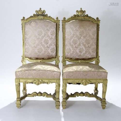 FOUR FRENCH CARVED GILTWOOD SIDECHAIRS