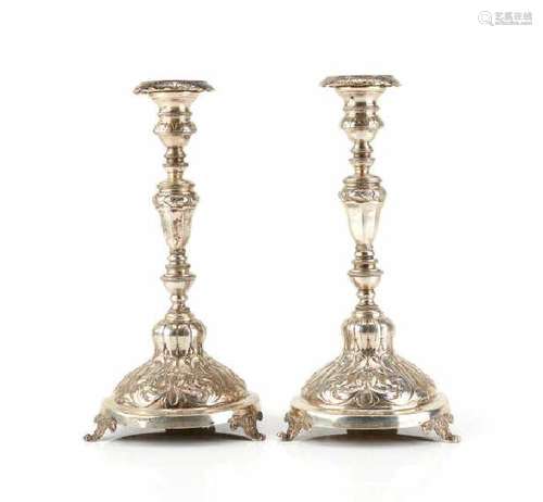 PAIR OF CONTINENTAL SILVER CANDLESTICKS