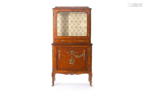 FRENCH BANDED MAHOGANY VITRINE CABINET