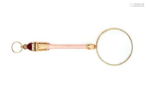 RUSSIAN GILT SILVER & ENAMEL MAGNIFYING GLASS