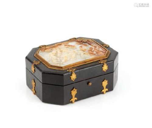 FRENCH PARQUETRY BOX WITH ABALONE PLAQUE INSERT