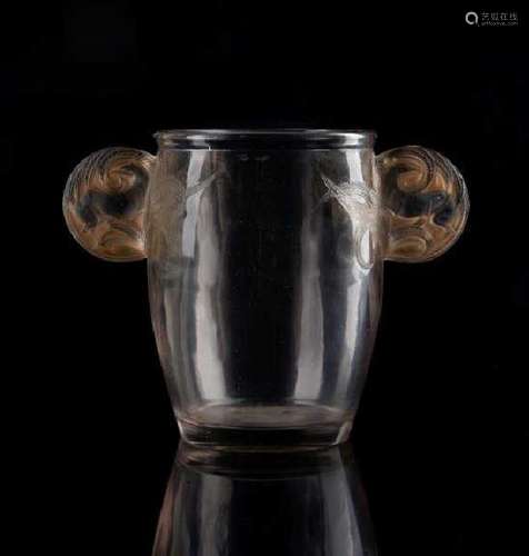 RENE LALIQUE YVELINES VASE WITH BICHES HANDLES